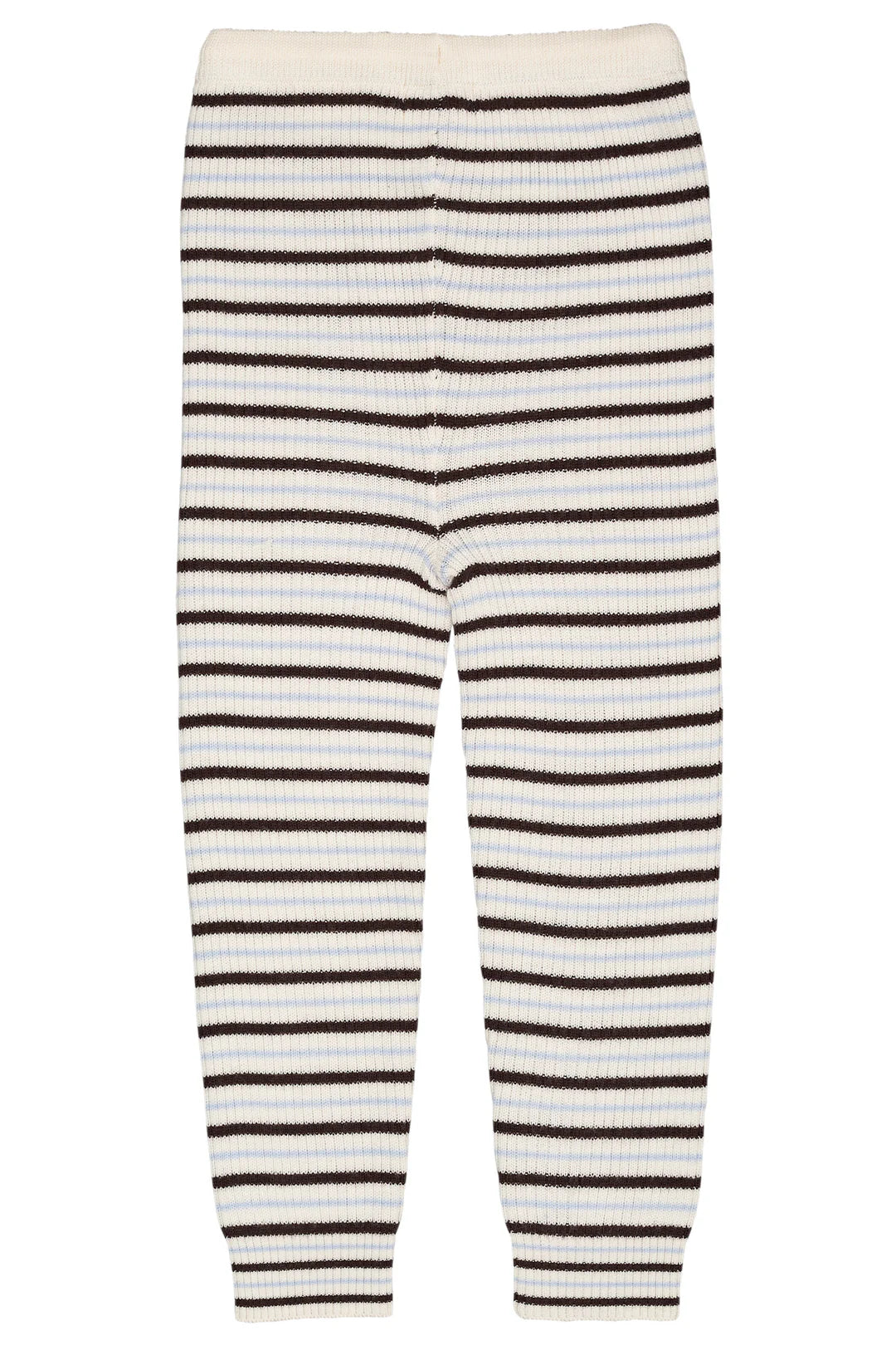Merino wollen classic rib broek met touwtjes - Cream/DK brown /Dusty blue combi