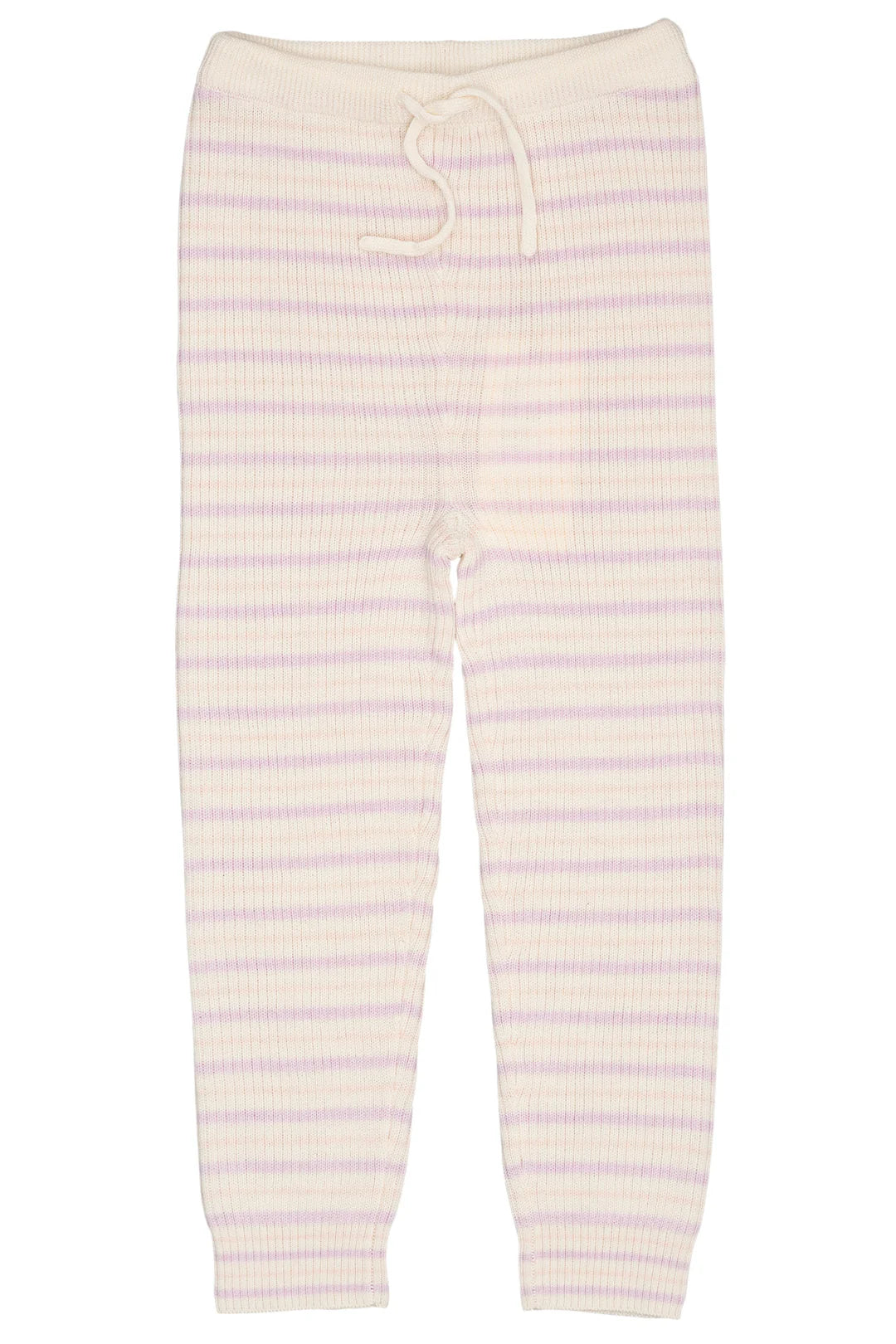 Merino wollen classic rib broek met touwtjes - Cream/Lavender/Dusty rose combi