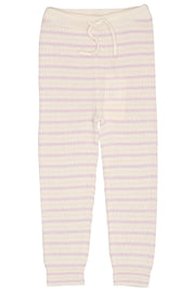Merino wollen classic rib broek met touwtjes - Cream/Lavender/Dusty rose combi