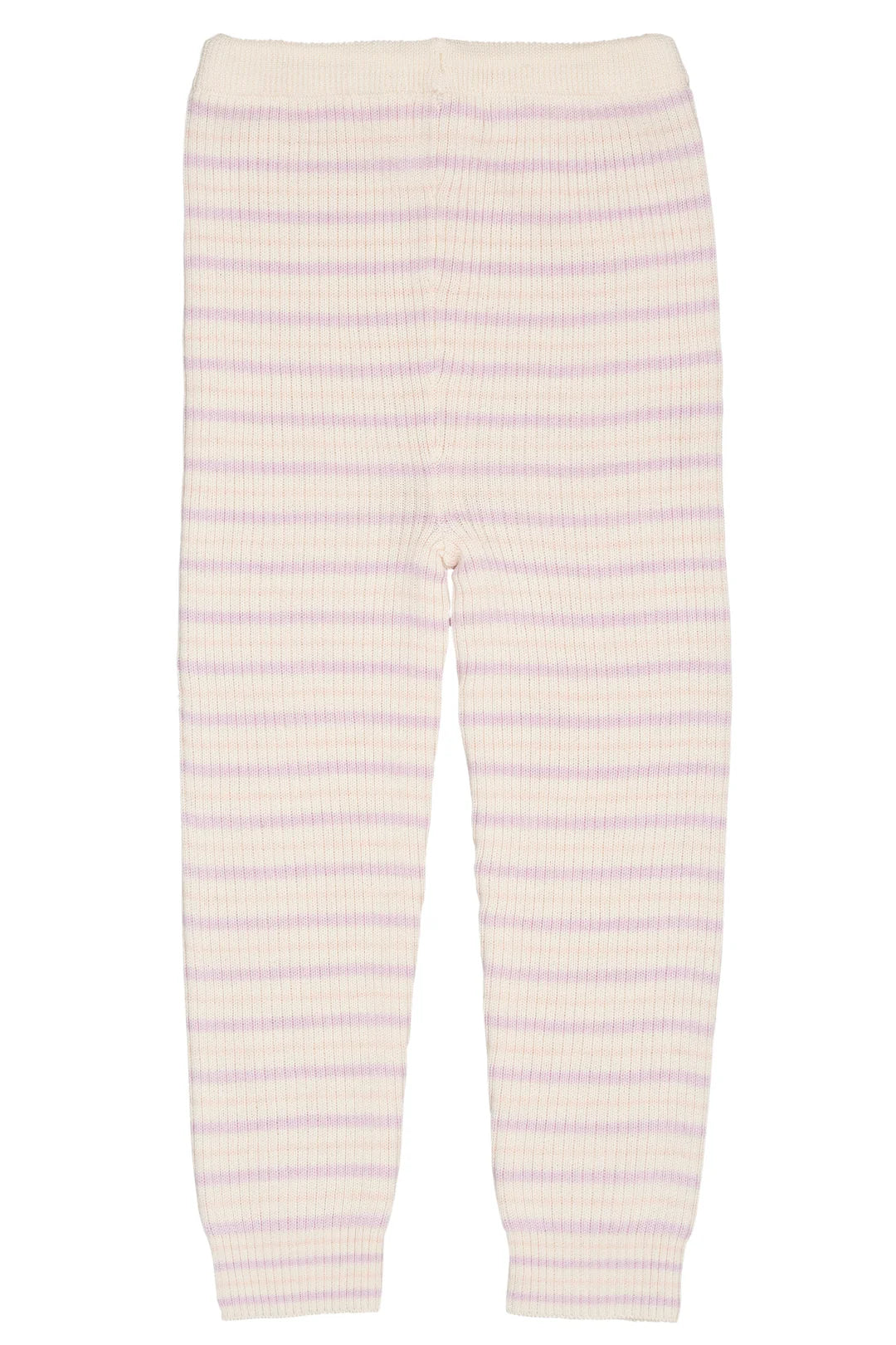Merino wollen classic rib broek met touwtjes - Cream/Lavender/Dusty rose combi