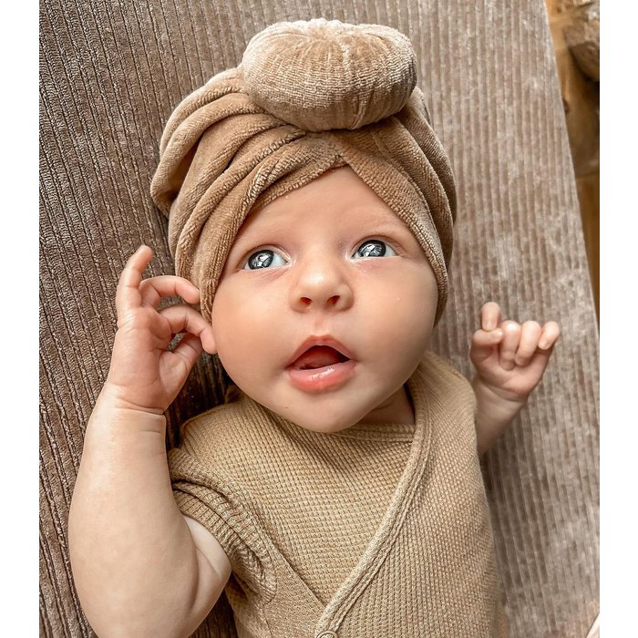 Baby turban mutsje velvet - Taupe