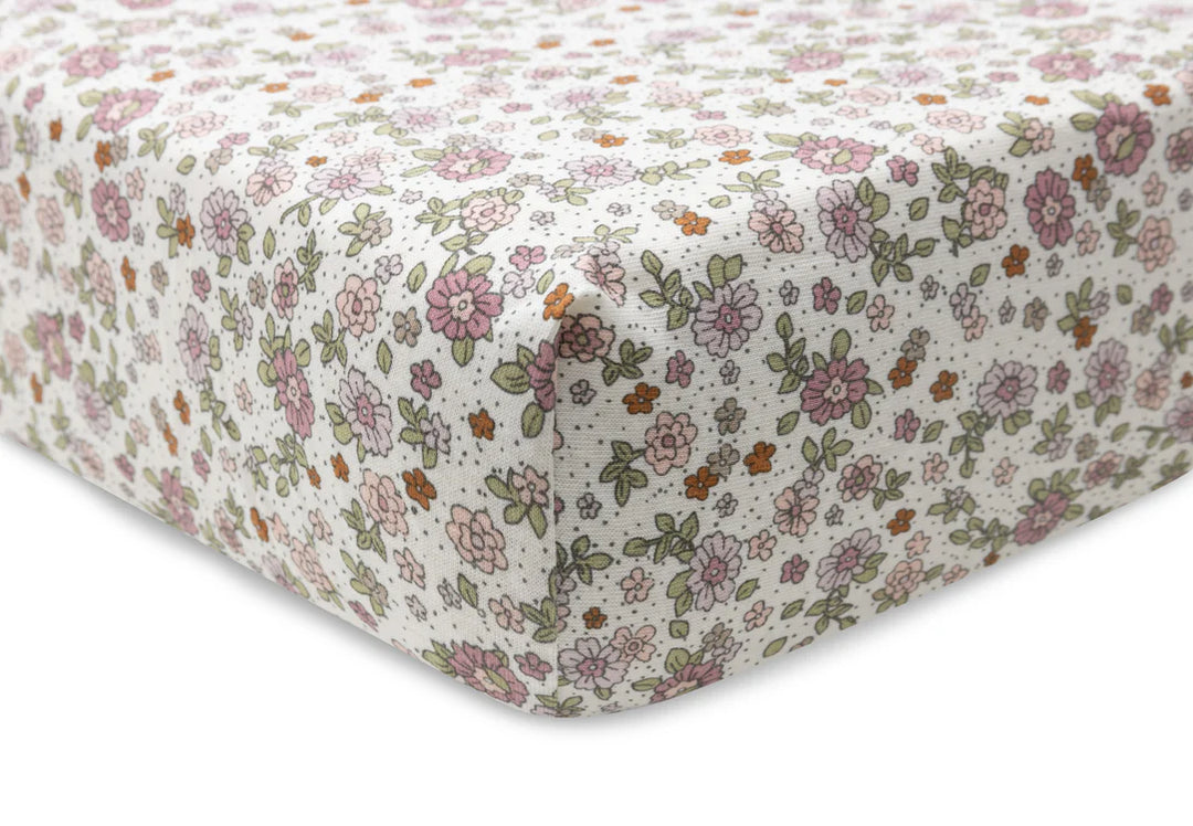 Hoeslaken Ledikant Jersey 60x120cm Retro Flowers