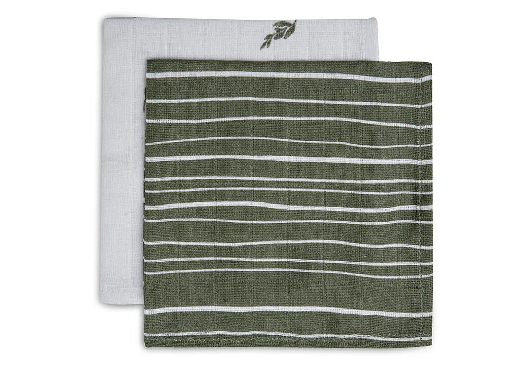 Monddoekje Hydrofiel Stripe & Olive - Leaf Green - GOTS - 2 Stuks