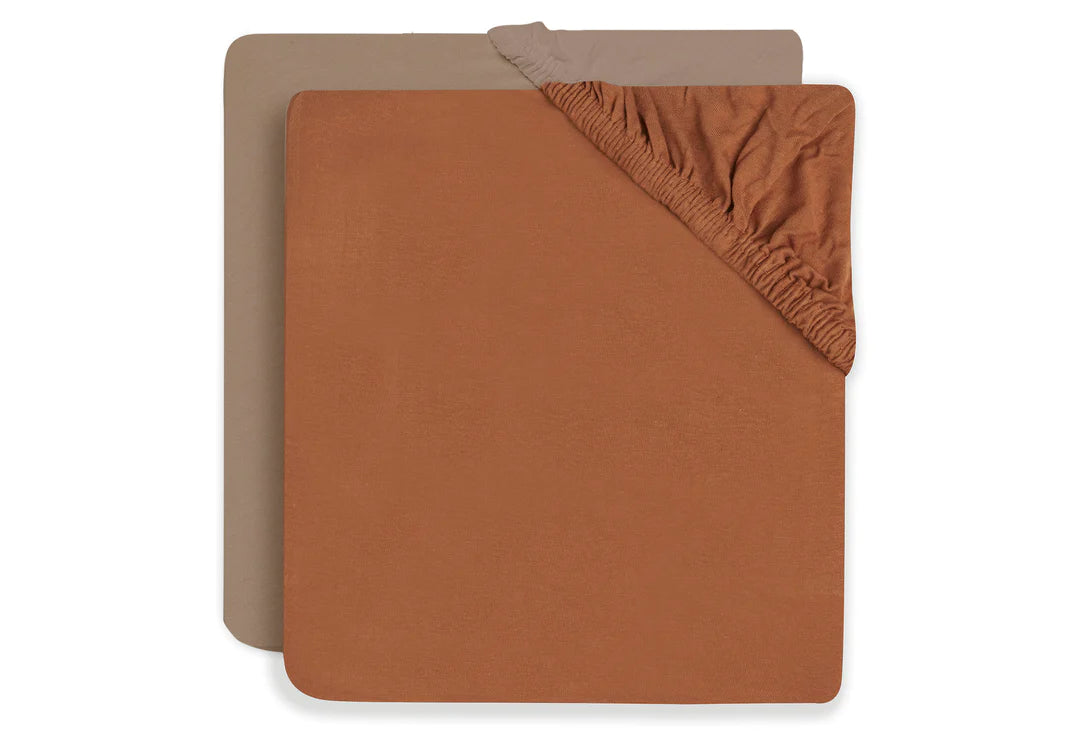 Hoeslaken Ledikant Jersey 60x120cm - Caramel/Biscuit - 2 Stuks