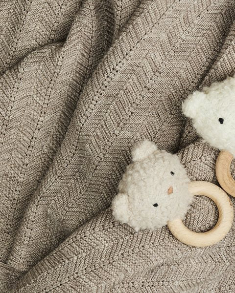 Wiegdeken visgraat motief - Merino wol - Nature