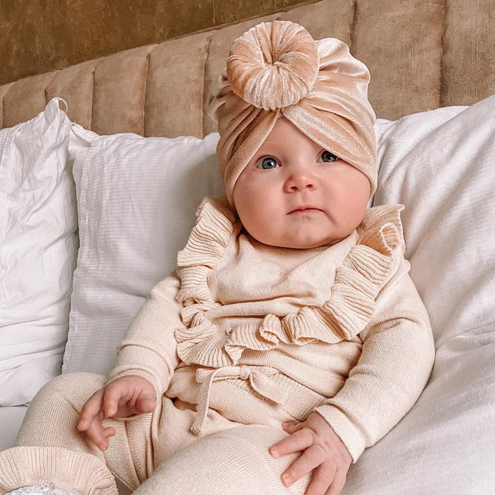 Baby turban mutsje velvet - Beige