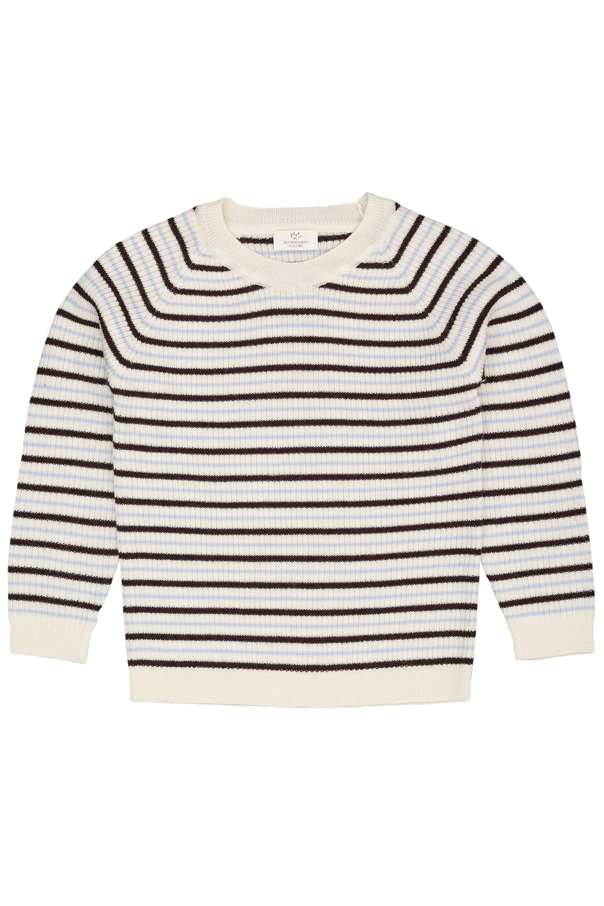 Merino wol classic rib blouse - Cream/dk.brown/dusty blue combi