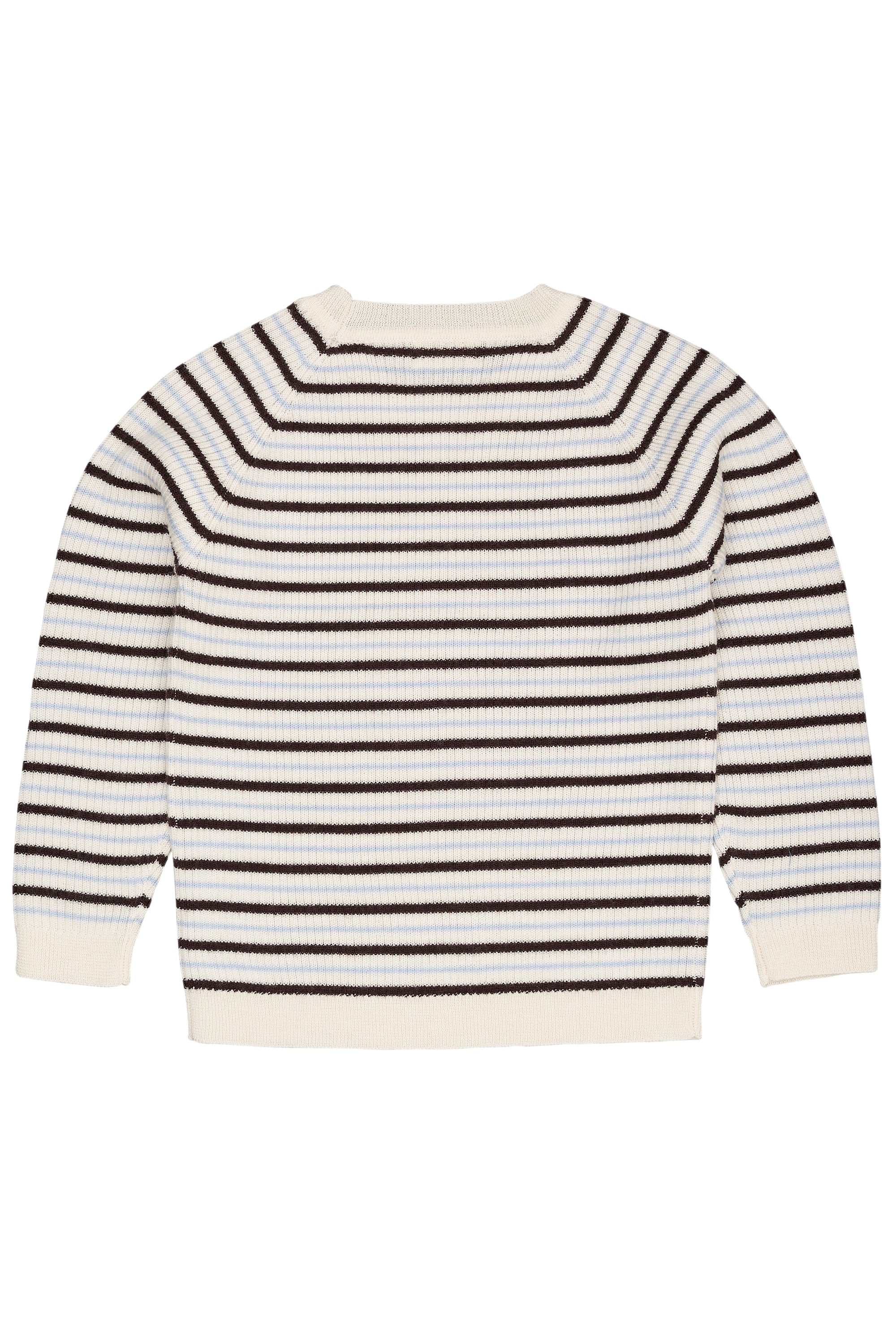 Merino wol classic rib blouse - Cream/dk.brown/dusty blue combi