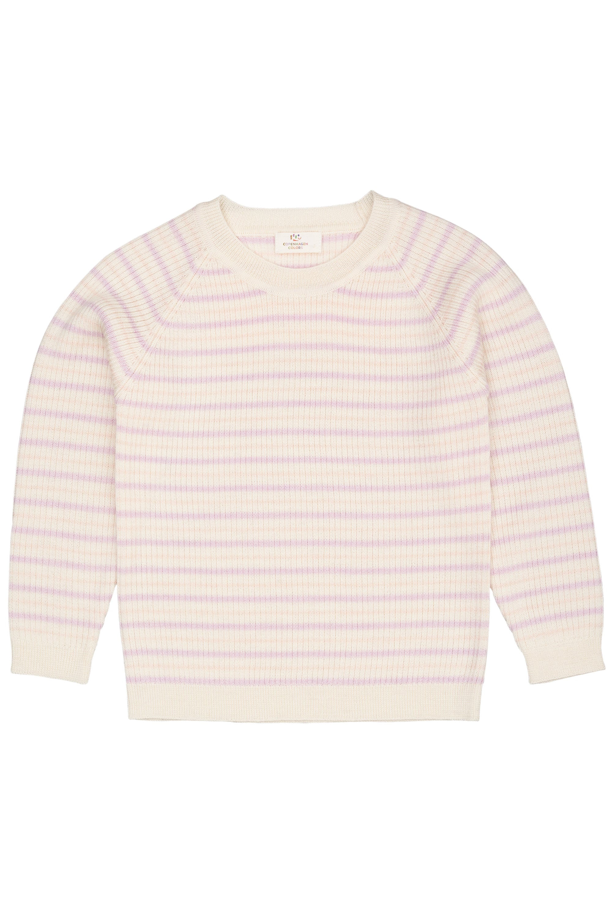 Merino wol classic rib blouse - Cream/lavender/dusty rose combi