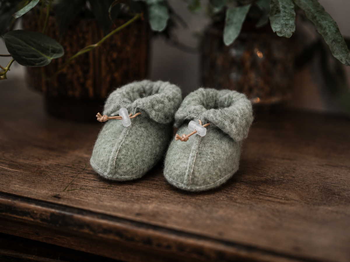 Wollen slofjes - Matcha green