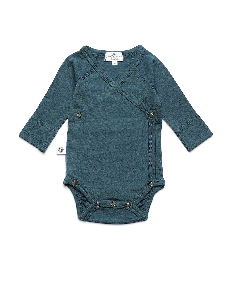 Wollen Overslagromper lange mouw – Merinowol - Orion Blue