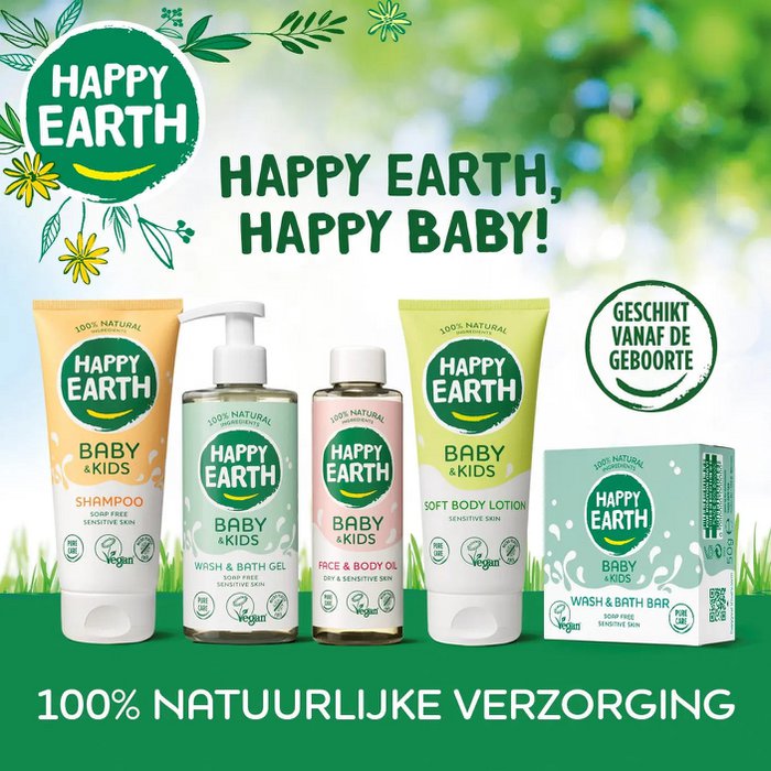 HAPPY EARTH Baby & Kids 100% Natuurlijke Zeepvrije Was & Badgel Baby & Kids