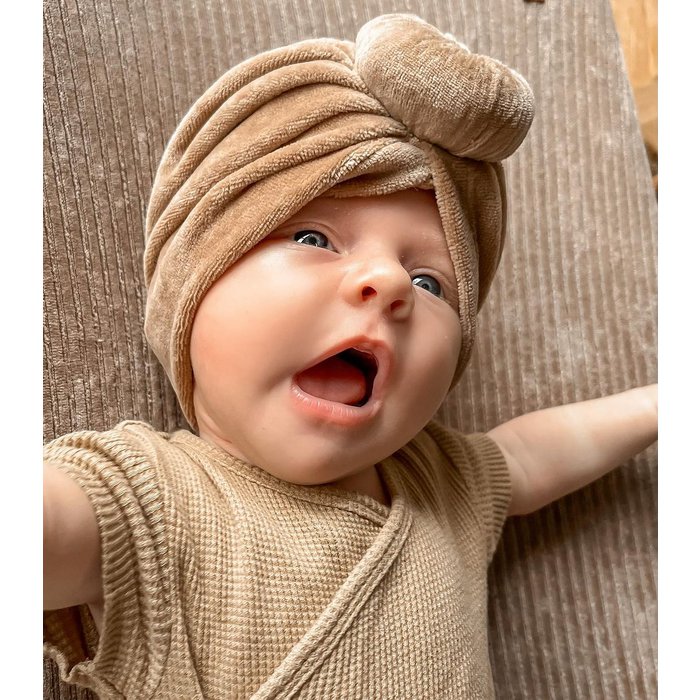 Baby turban mutsje velvet - Taupe