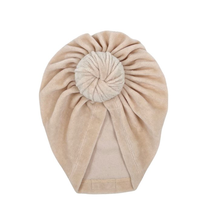 Baby turban mutsje velvet - Beige