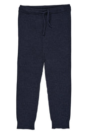 Merino wollen classic rib broek met touwtjes - Navy