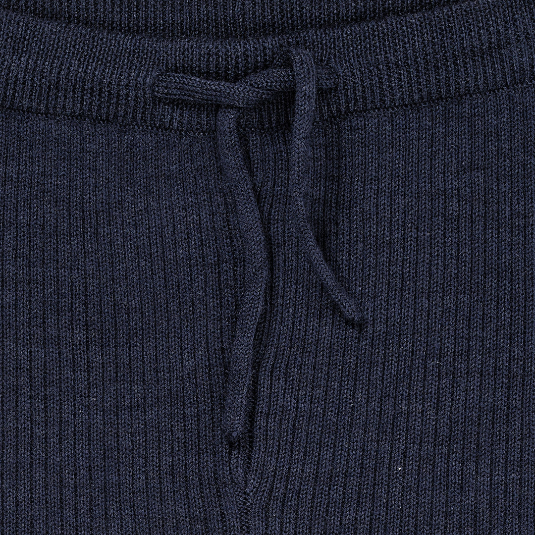 Merino wollen classic rib broek met touwtjes - Navy