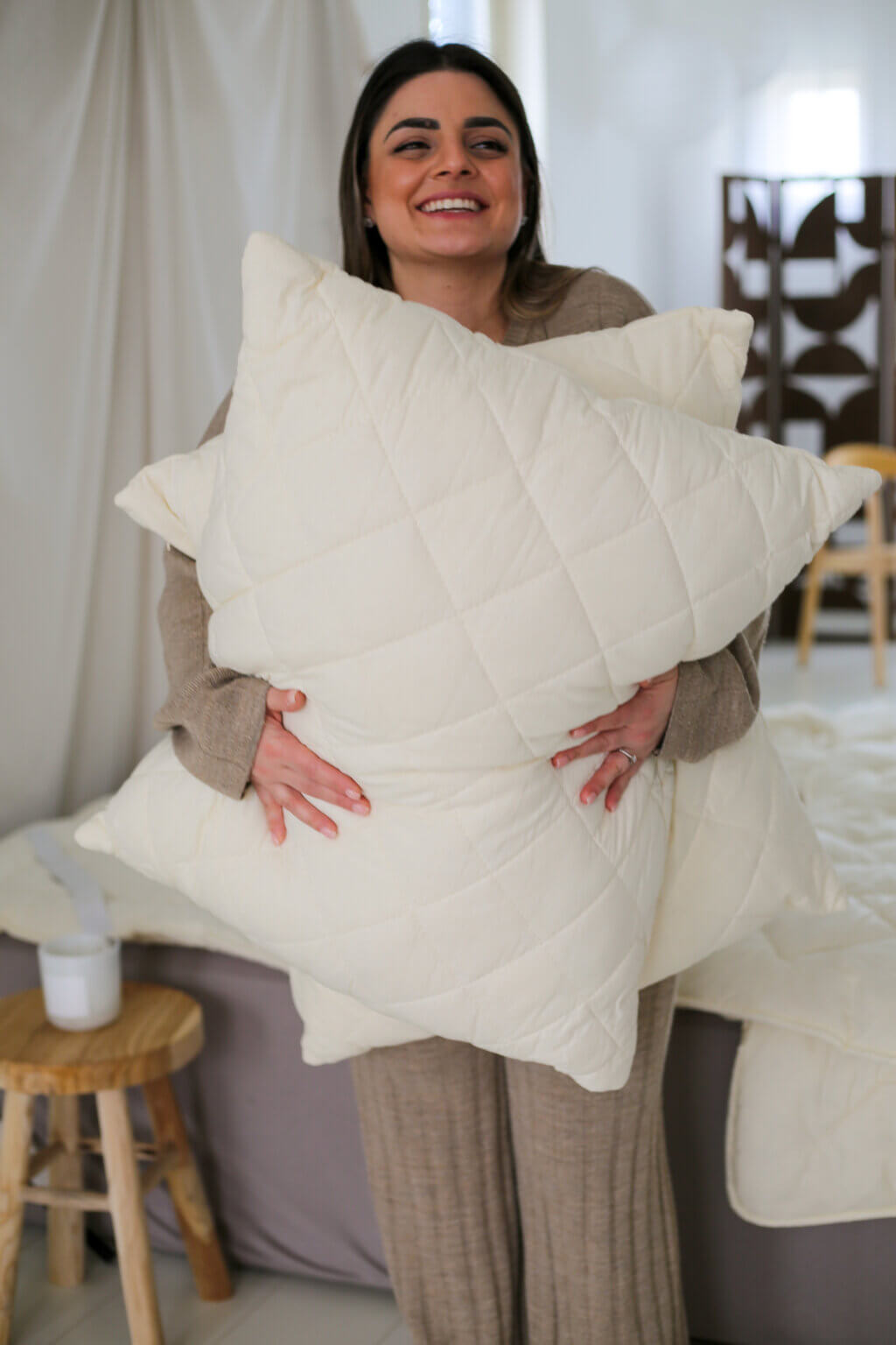 Wollen hoofdkussen met kussensloop – gevuld met 100% zuivere Merino wol