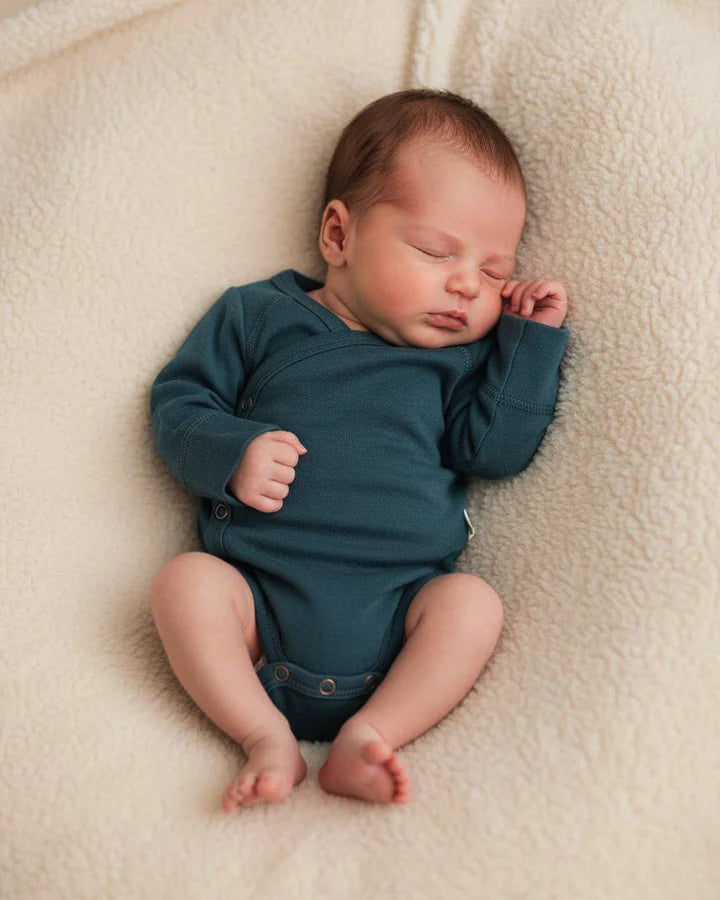 Wollen Overslagromper lange mouw – Merinowol - Orion Blue