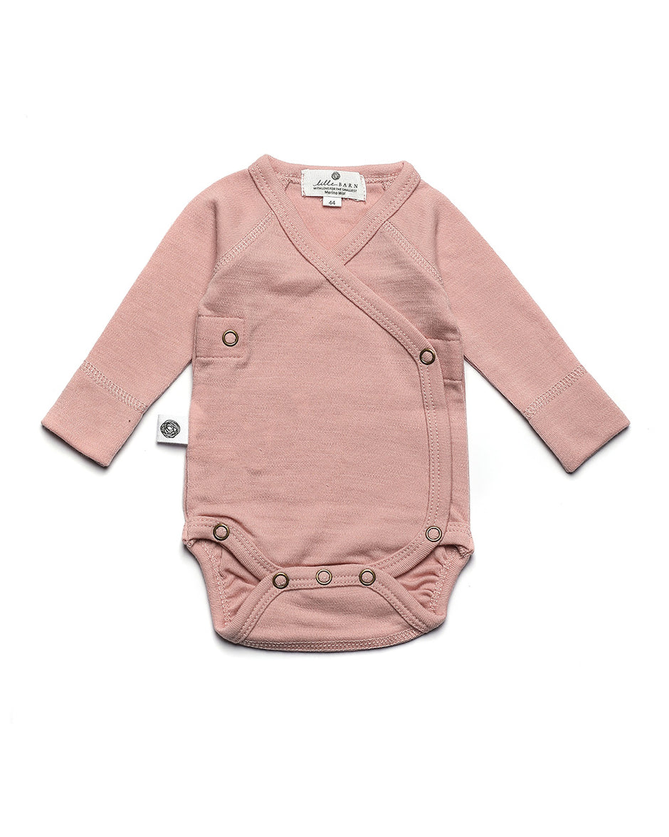 Wollen Overslagromper lange mouw – Merinowol - Misty Rose